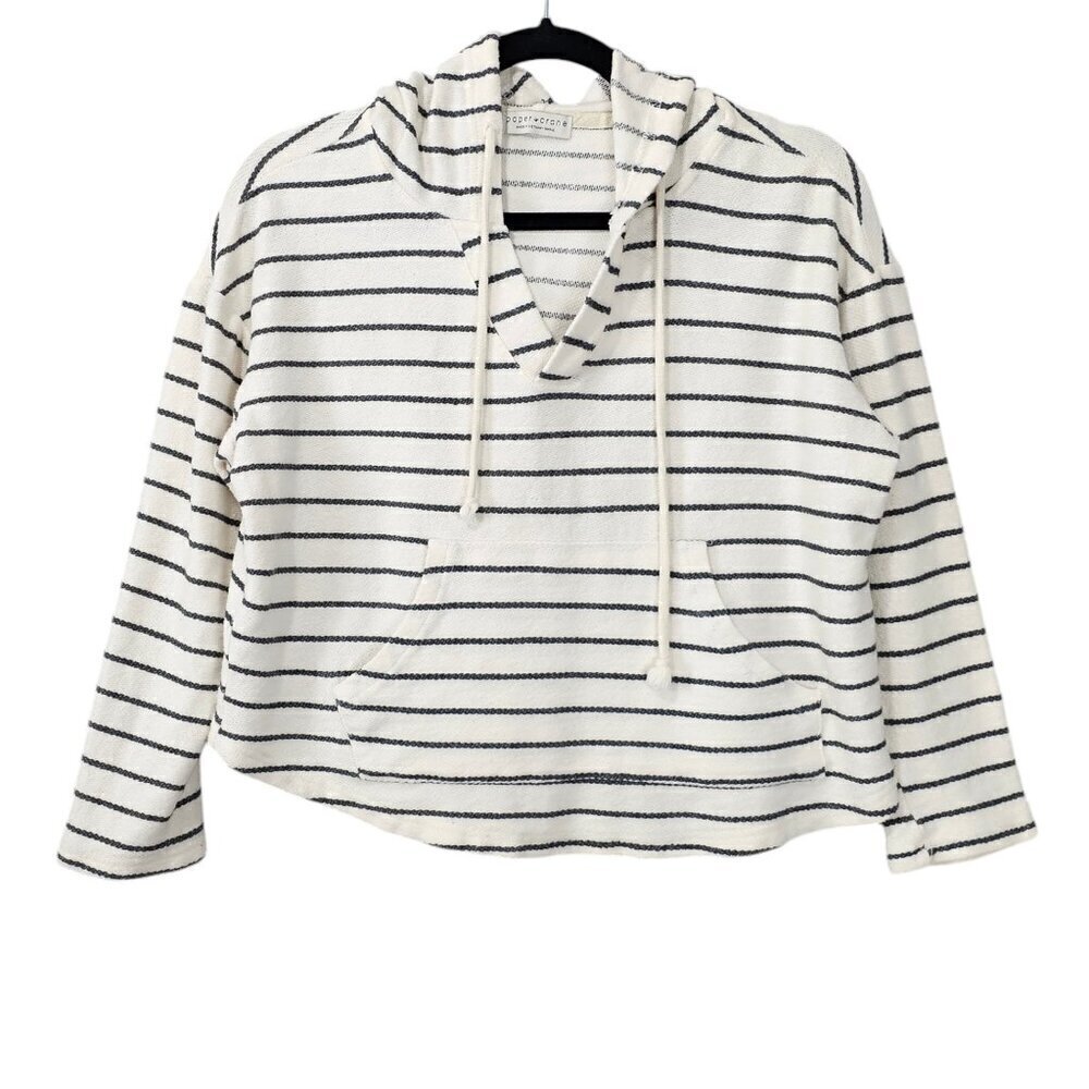 💥032 Paper Crane Buckle Long Sleeve Hooded Strip Cropped Sweatshirt Hoodie